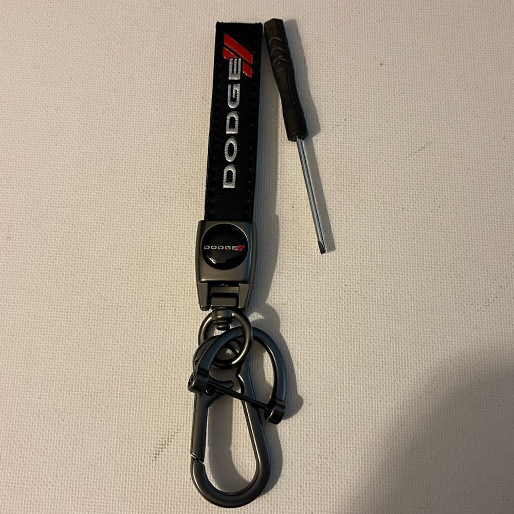 Dodge Challenger fob keychain in black leather NWT